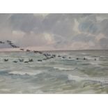 Two watercolours, Peter Partington, seagulls soaring, signed and dated (19)05, 19 x 28cm, plus frame