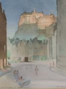 A watercolour, James Mackay, Edinburgh Castle and Grassmarket, signed and dated (19)98, 30 x 25cm,