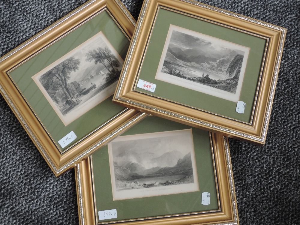 Three engravings, Lakes interest, inc Stickle Tarn, 12 x 17cm, plus frame and glazed