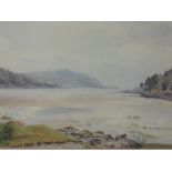 A watercolour, F M, Lakeland landscape, initialled, 17 x 24cm, a watercolour, Mitchell, church, 23 x