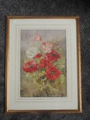 A watercolour, field poppies, indistinctly signed and dated '18, 48 x 33cm, plus frame and glazed,