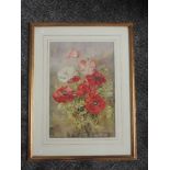 A watercolour, field poppies, indistinctly signed and dated '18, 48 x 33cm, plus frame and glazed,