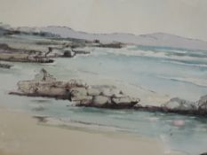 A watercolour, E J Siseman, coastal landscape, signed, 21 x 28cm, plus frame and glazed