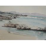 A watercolour, E J Siseman, coastal landscape, signed, 21 x 28cm, plus frame and glazed