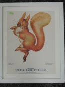 Four prints, shop promotion, 1960's,The Famous Peter Rabbit Books, Squirrel Nutkin, 43 x 33cm,