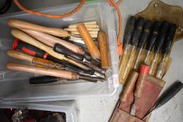 A selection of wood workers carving and cutting chisels