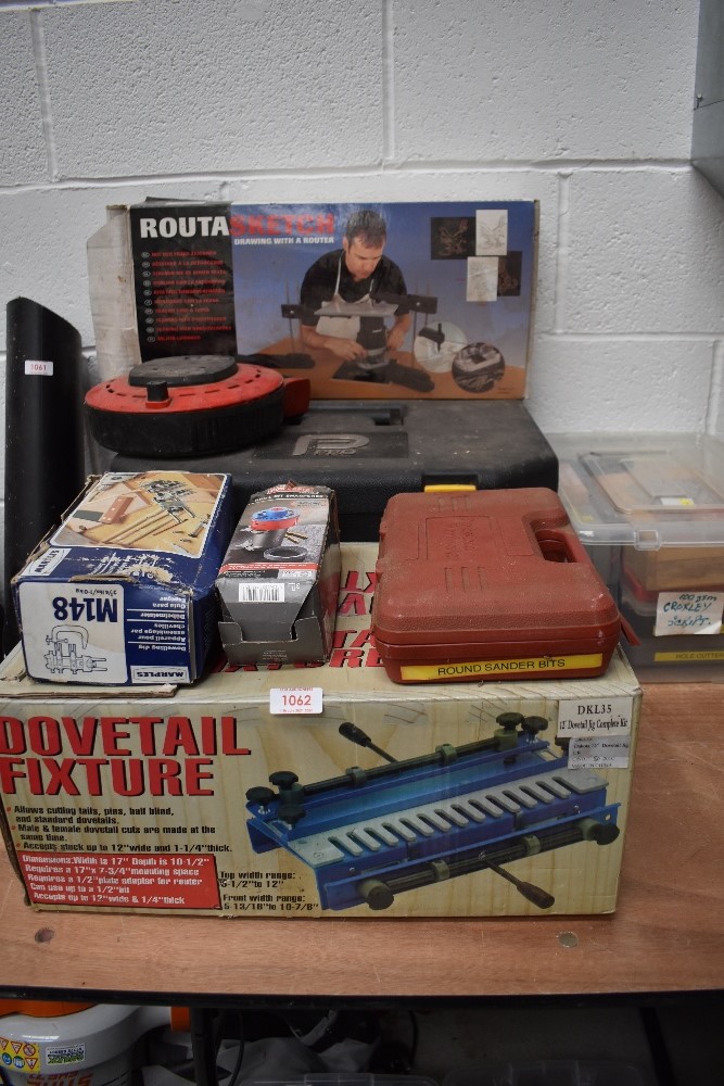A Pro power router and a good selection of accessories including bits and dovetail fixture