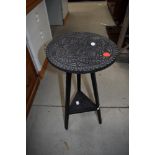 An ebonised poker work Victorian side or wine table