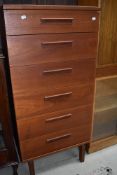 A vintage teak narrow chest of six drawers, height approx. 128cm
