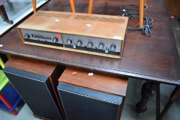 A vintage Leak through line stereo and amp unit with a pair of Deram Decca speaker cabinets