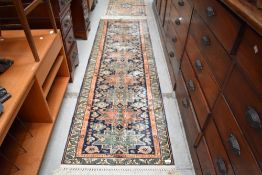 A Persian Shirvan style silk carpet runner/rug, approx. 240 x 70cm