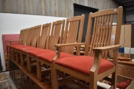 A set of eight (six plus two) American oak dining chairs, stamped Ethan Allen, distressed effect
