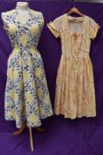 Two scarce and collectable late 1940s Horrockses cotton sun dresses in yellow, both having CC41