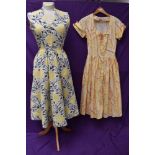 Two scarce and collectable late 1940s Horrockses cotton sun dresses in yellow, both having CC41