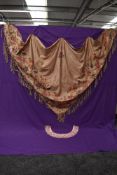 A beautiful antique silk shawl having bright floral design and deep fringed edge, very fragile but