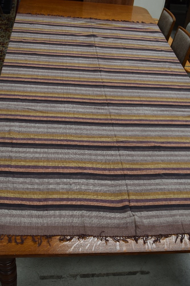 A hand woven cotton Indian shawl or similar having striped design in autumnal tones, approx 90 x - Image 2 of 3