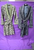 Two gents dressing gowns, one blue 1960s of Tricel, the other of green patterned cotton,late 50s/