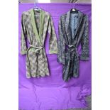Two gents dressing gowns, one blue 1960s of Tricel, the other of green patterned cotton,late 50s/