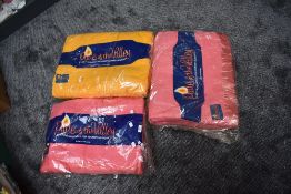 Three unused vintage 'Pride of the valley' Yorkshire blankets, still in packaging,two pink and one