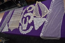 A lovely lot of antique lace, tulle and similar including collars,inserts and trims, some really
