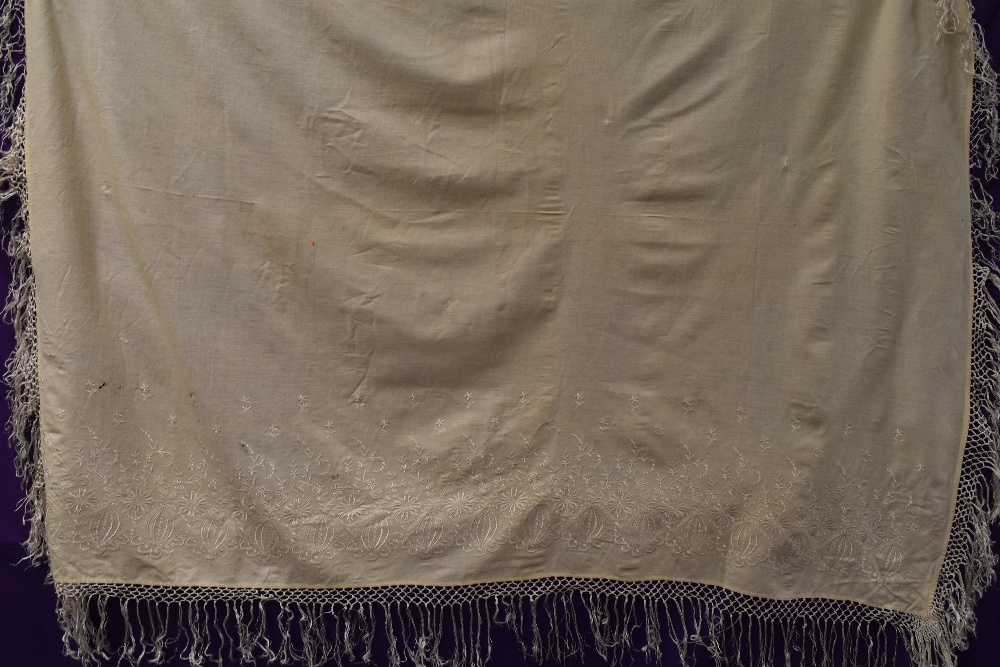 A collection of vintage and antique shawls including mint green fringed shawl,another of silk having - Image 8 of 15