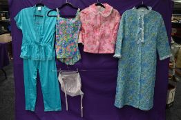 A mixed lot of ladies vintage 1960s nylon items including dressing gown,bed jacket,pyjama set and