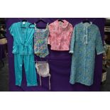 A mixed lot of ladies vintage 1960s nylon items including dressing gown,bed jacket,pyjama set and