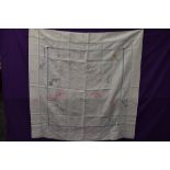 A wonderful piece of WW1 military history in the form of a table cloth, having embroidered and