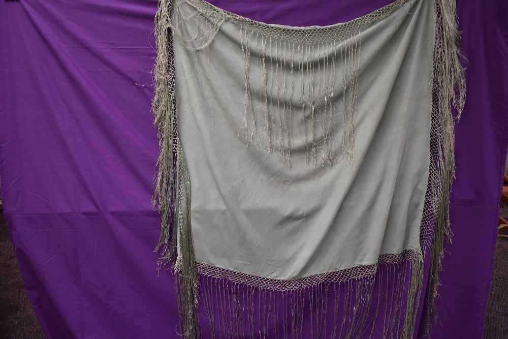 A collection of vintage and antique shawls including mint green fringed shawl,another of silk having - Image 6 of 15