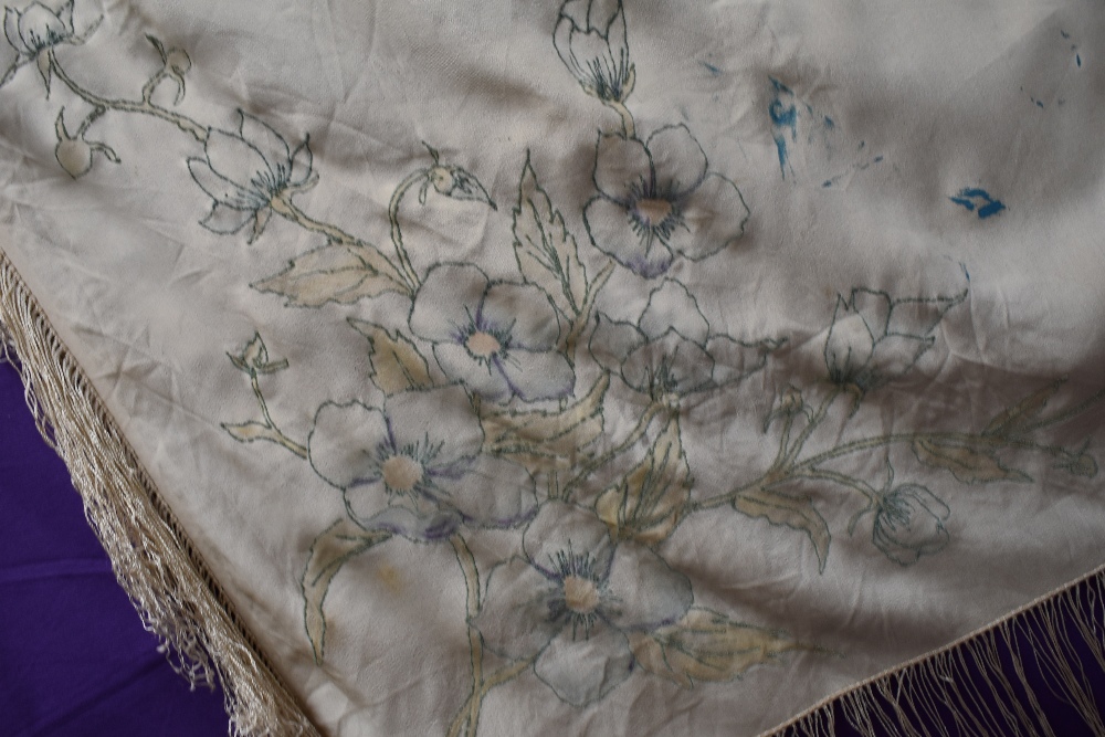 A collection of vintage and antique shawls including mint green fringed shawl,another of silk having - Image 4 of 15