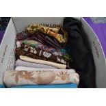 a box full of vintage fabric, various styles and eras,some good sized pieces in this lot.