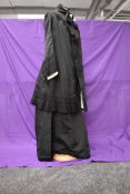 A Victorian jacket and skirt of black grosgrain with beadwork,lace and ribbon tie to neck,good