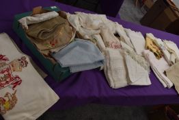 A collection of vintage and antique table linen and similar items, some lovely items amongst this