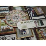 A selection of horse racing memorabilia, inc photographic prints, clock, first day covers, vintage