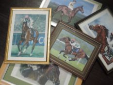 A variety of five prints, after L M Slater, horse racing interest, inc Arkle, 20 x 28cm, plus frame