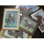 A variety of five prints, after L M Slater, horse racing interest, inc Arkle, 20 x 28cm, plus frame