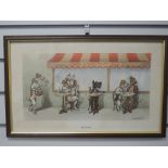 A print, after O'Klein, Cafe Society, dog interest, 25 x 42cm, plus frame and glazed