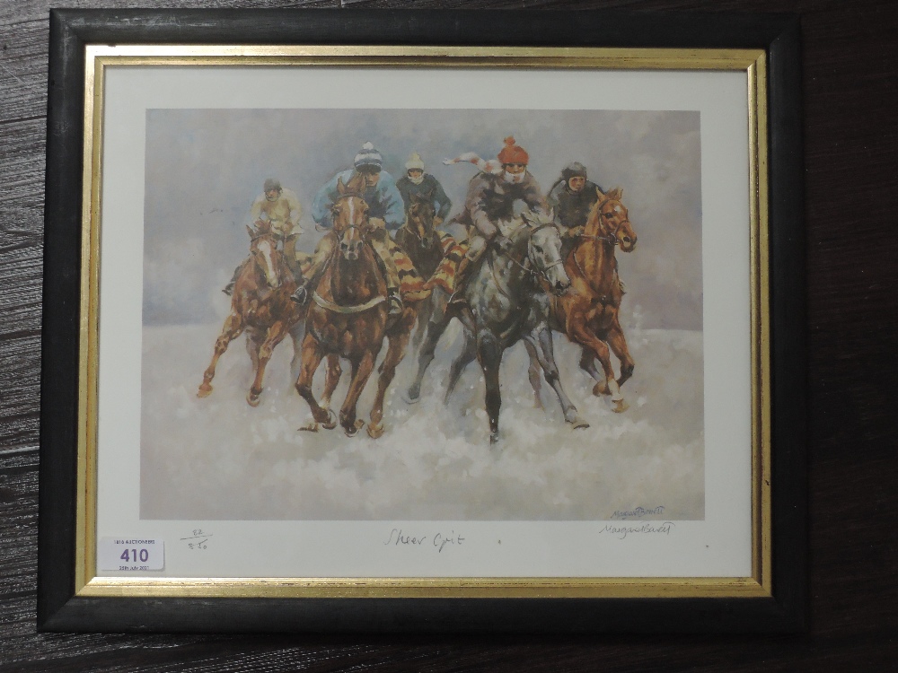 A Ltd Ed print, after Margaret Barrett, Sheer Grit, horse racing interest, signed and num 82/850, 27