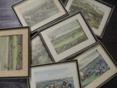 A set of seven re prints, horse racing interest, 16 x 20cm, plus frame and glazed