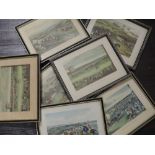 A set of seven re prints, horse racing interest, 16 x 20cm, plus frame and glazed