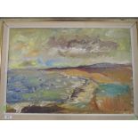 An oil painting on board, L A Calssen, impressionist coastal scene, signed, 44 x 64cm, plus frame