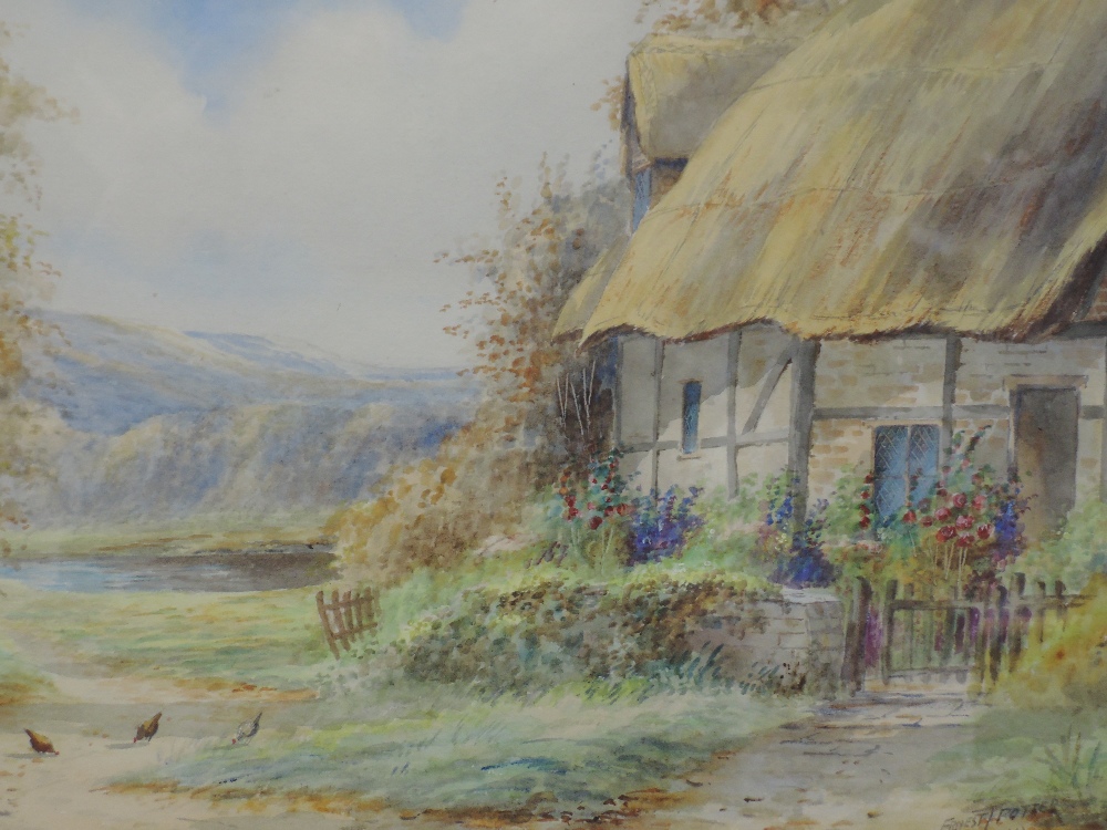 A pair of watercolours, Ernest T Potter, thatched cottages, Ann Hathaways cottage and Welford on - Image 2 of 3