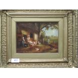 An oil painting, Marsland, cottage family, C19th, signed, 14 x 19cm, plus frame