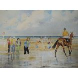 A watercolour, De la Roche, Layton Races Ireland, beach scene, signed, 43 x 58cm, plus frame and