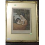 A mezzotint engraving, after Will Henderson, girls with rabbit, dated 1910, 33 x 25cm, plus frame