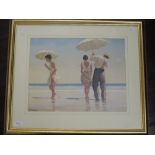 A pair of prints, after Jack Vettriano, umbrella dances, 30 x 39cm, plus frame and glazed