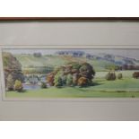 A watercolour, Philip Marriner, Crook of Lune, initialled, and attributed verso, 12 x 31cm, plus