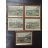 A set of four re-prints, steeple chase interest, 14 x 19cm, a similar print, framed and glazed,
