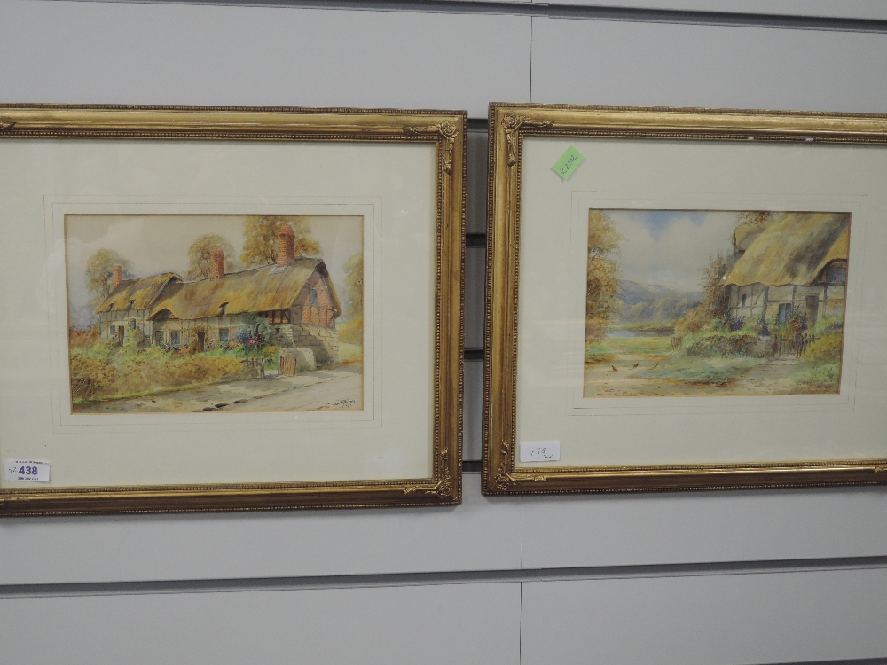 A pair of watercolours, Ernest T Potter, thatched cottages, Ann Hathaways cottage and Welford on - Image 3 of 3