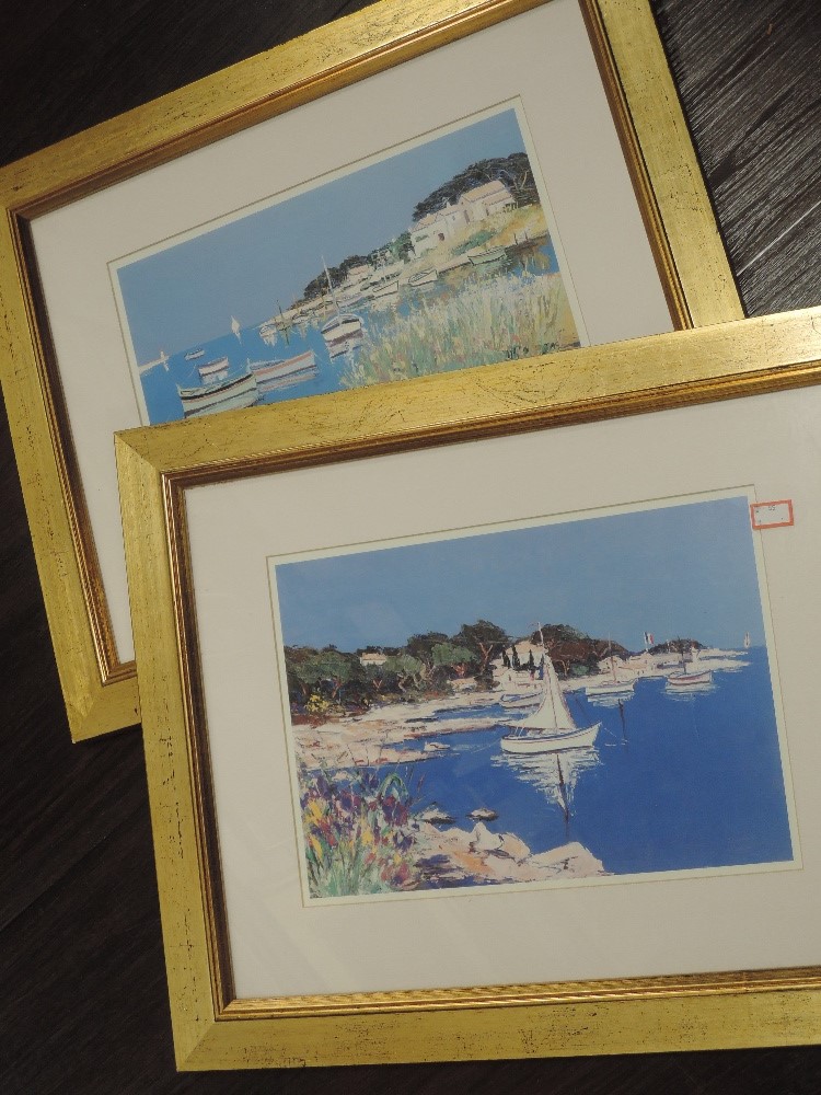 A pair of prints, after Ernest, coastal landscapes, 24 x 34cm, plus frame and glazed, and three